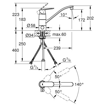 GROHE 31161000 - Virtuves izlietnes jaucējkrāns EUROSMART COSMOPOLITAN 140° spīdīgs hroms