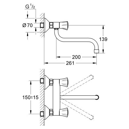 GROHE 31187001 - sienas uzstādāms izlietnes jaucējkrāns COSTA L 200 mm, spīdīgs hroms