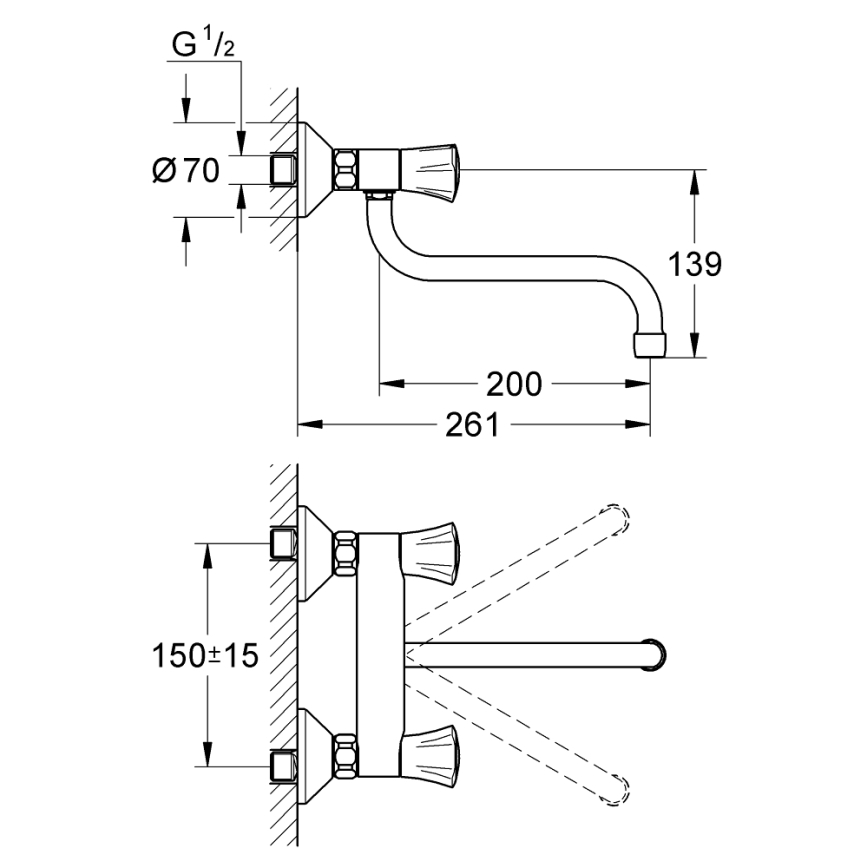 GROHE 31187001 - sienas uzstādāms izlietnes jaucējkrāns COSTA L 200 mm, spīdīgs hroms