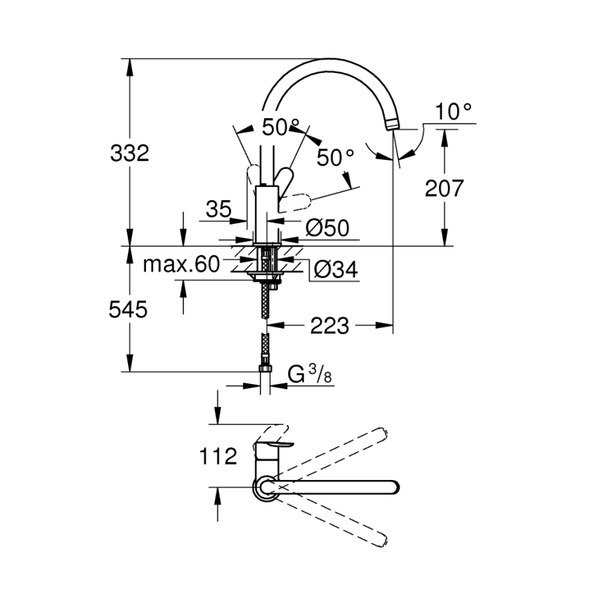 GROHE 31367001 - Virtuves jaucējkrāns BAUEDGE 332 mm glancēts hroms