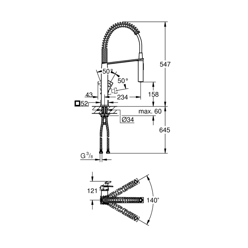 GROHE 31395000 - Izlietnes jaucējkrāns EUROCUBE 547 mm spīdīgā hroma apdare