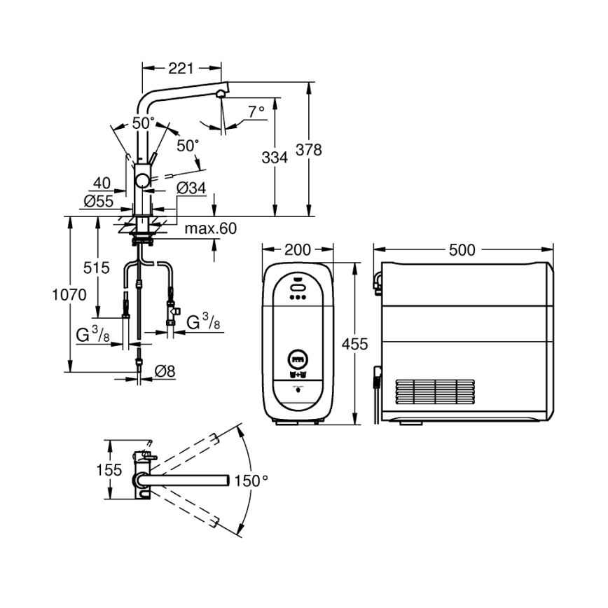 GROHE 31454001 - Izlietnes jaucējkrāns BLUE HOME ar L formas iztecējumu, spīdīgs hroms