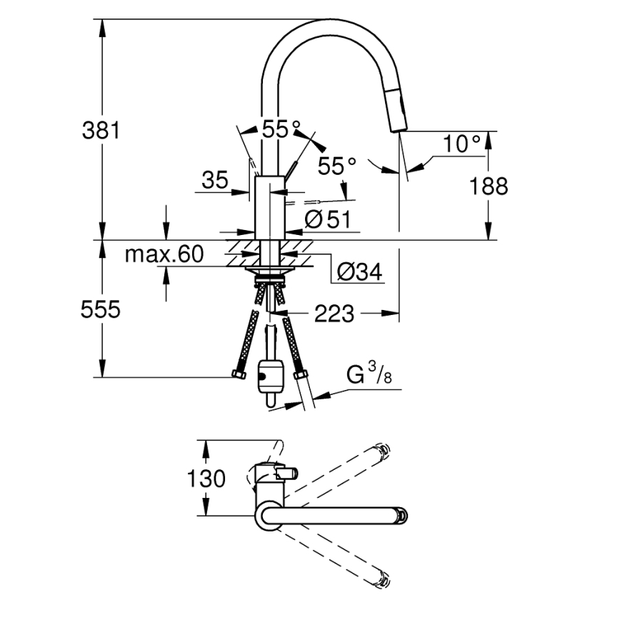 GROHE 31481001 - EUROSMART COSMOPOLITAN izlietnes jaucējkrāns, spīdīgs hroms