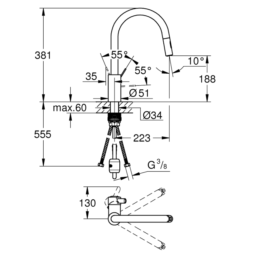 GROHE 31481001 - EUROSMART COSMOPOLITAN izlietnes jaucējkrāns, spīdīgs hroms