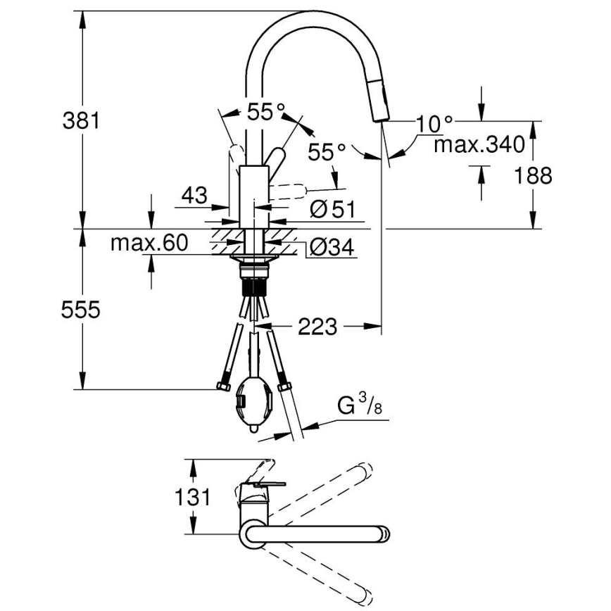 GROHE 31484001 - GET virtuves izlietnes jaucējkrāns, spīdīgs hroms