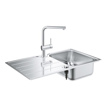GROHE 31573SD1 - K500 virtuves izlietnes komplekts ar noteces paliktni un A tipa jaucējkrānu, 86×50 cm, nerūsējošais tērauds