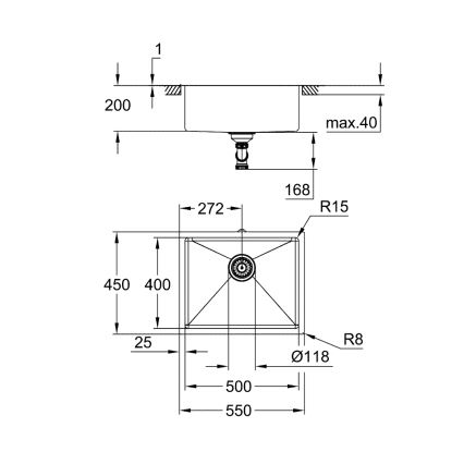 GROHE 31574DL1 - Virtuves izlietne K700U 550 x 450 mm vara krāsā