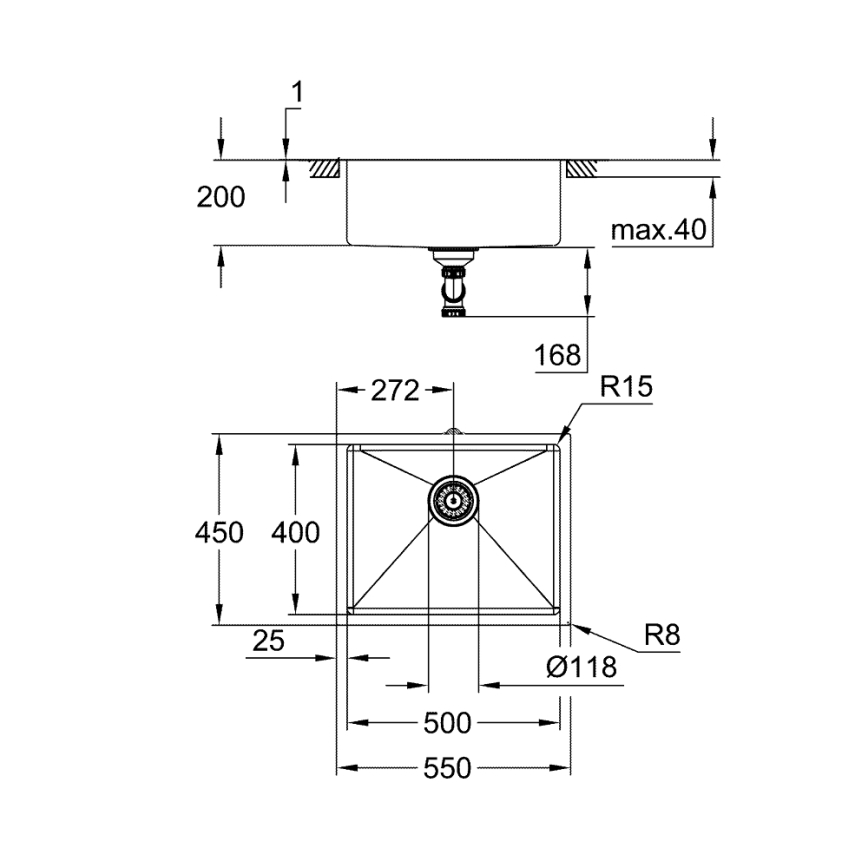 GROHE 31574DL1 - Virtuves izlietne K700U 550 x 450 mm vara krāsā