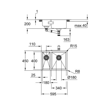 GROHE 31576SD1 - Virtuves izlietne K700U, 595 × 450 mm, nerūsējošā tērauda
