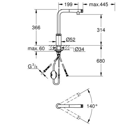 GROHE 31613000 - Virtuves izlietnes jaucējkrāns A SmartControl, 314 mm, spīdīgs hroms
