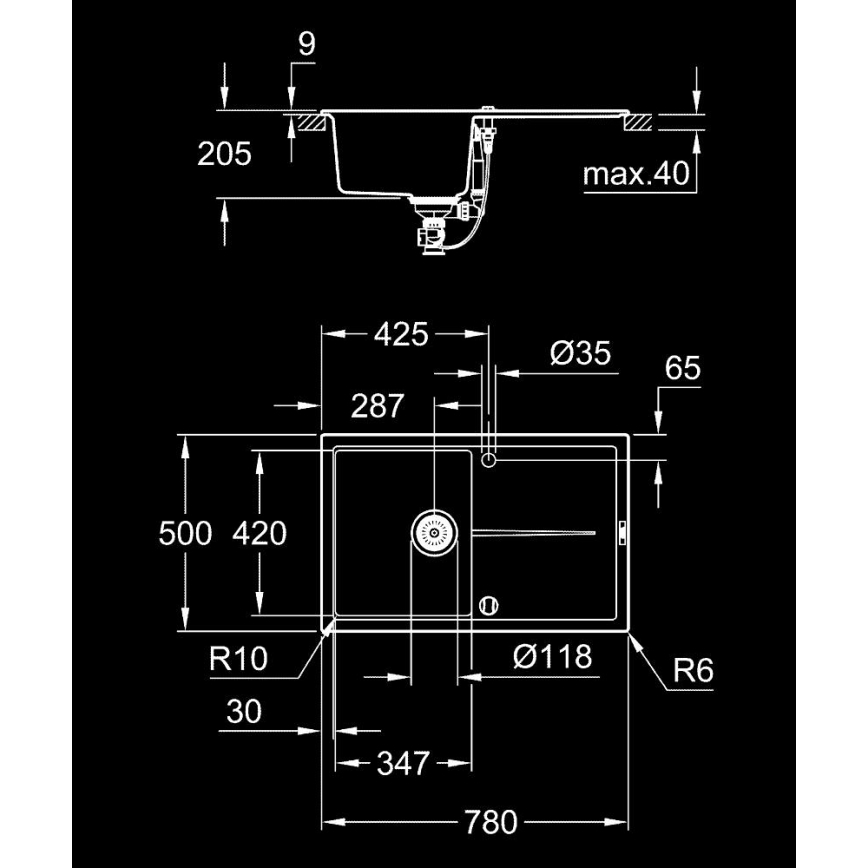 GROHE 31639AP0 - Kompozīta izlietne K400 780 × 500 mm melna