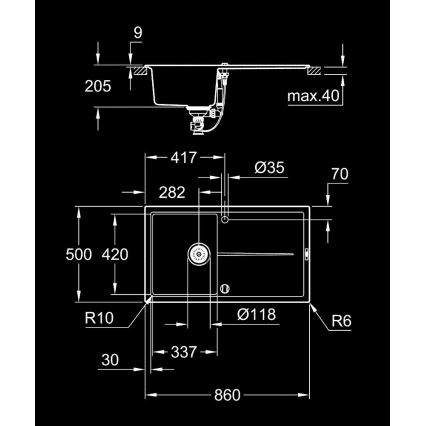 GROHE 31640AP0 - Kompozīta izlietne K400 860 × 500 mm granīta/melna