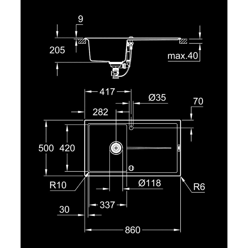 GROHE 31640AP0 - Kompozīta izlietne K400 860 × 500 mm melna