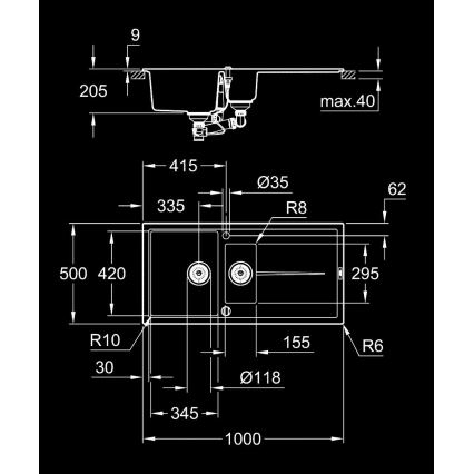 GROHE 31642AP0 - Izlietne K400 1000 × 500 mm granīts/melna