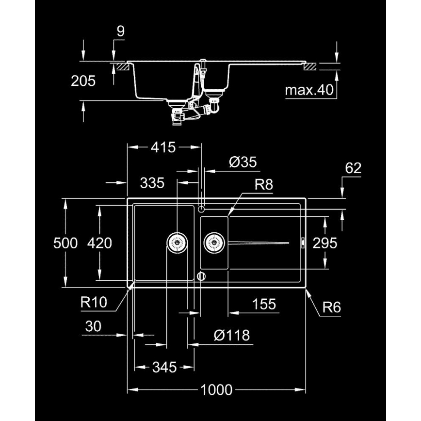 GROHE 31642AP0 - K400 izlietne 1000 × 500 mm granīta/melna