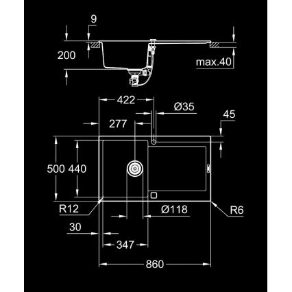 GROHE 31644AP0 - Izlietne K500 860 × 500 mm granīts/melna