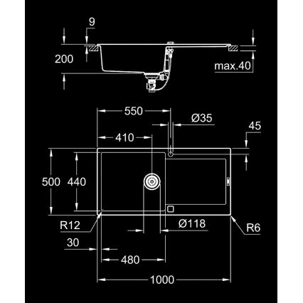 GROHE 31645AP0 - Izlietne K500 1000 × 500 mm akmens/melna