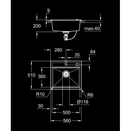 GROHE 31651AP0 - Kompozīta izlietne K700 560 × 510 mm melna