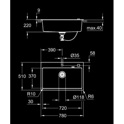 GROHE 31652AP0 - Kompozīta izlietne K700 780 × 510 mm melna