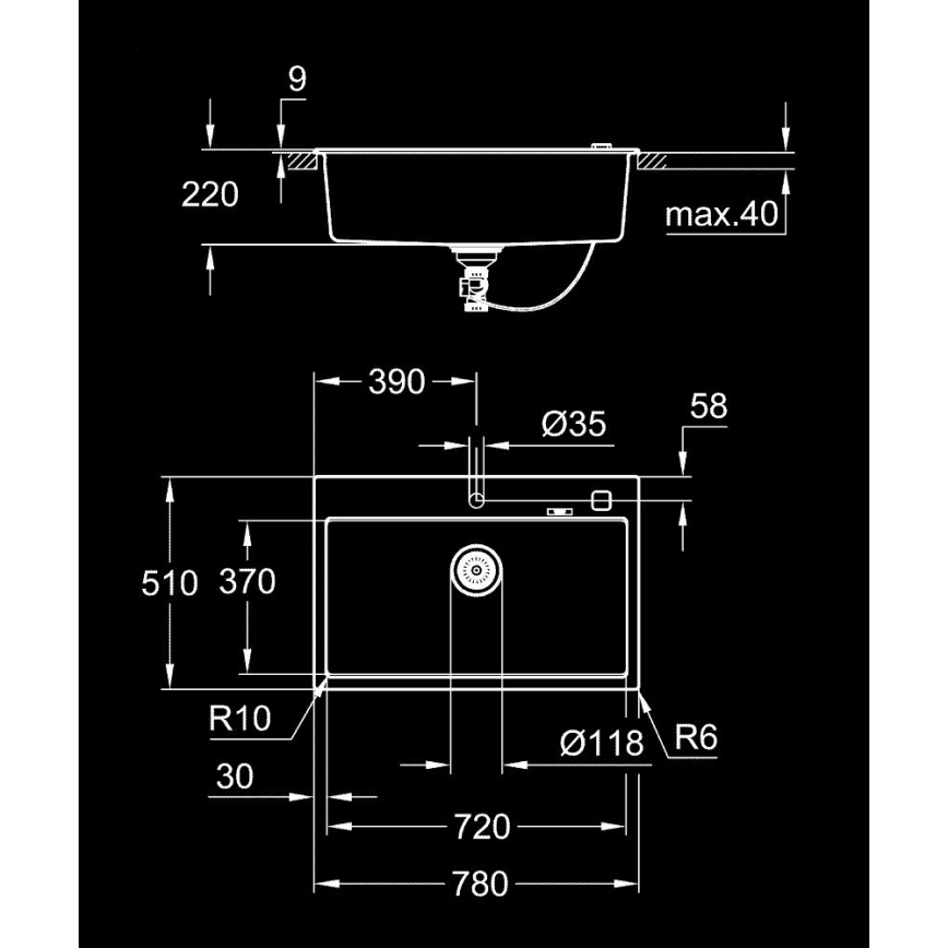 GROHE 31652AP0 - Kompozīta izlietne K700 780 × 510 mm melna
