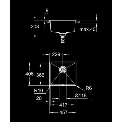GROHE 31653AP0 - Kompozīta izlietne K700U 457 × 406 mm melna