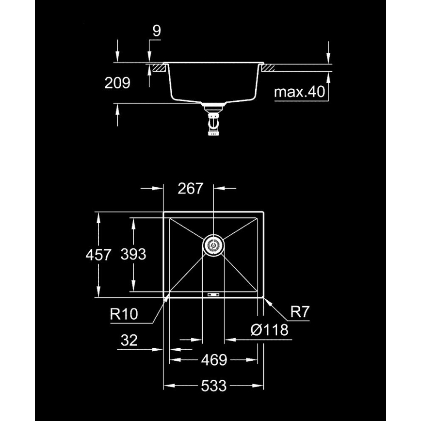 GROHE 31654AP0 - Izlietne K700U 533 × 457 mm melns granīts/melns