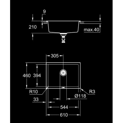 GROHE 31655AP0 - Kompozīta izlietne K700U 610 × 460 mm melna