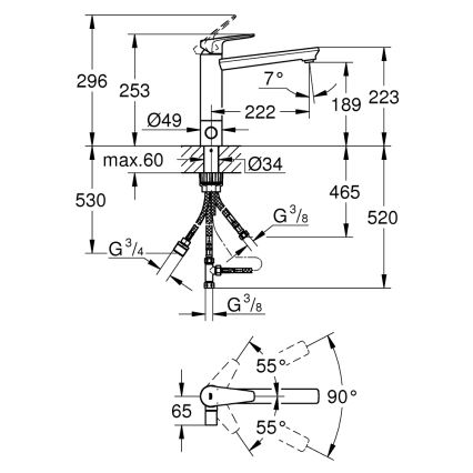 GROHE 31696000 - BAUEDGE virtuves izlietnes jaucējkrāns, spīdīgs hroms