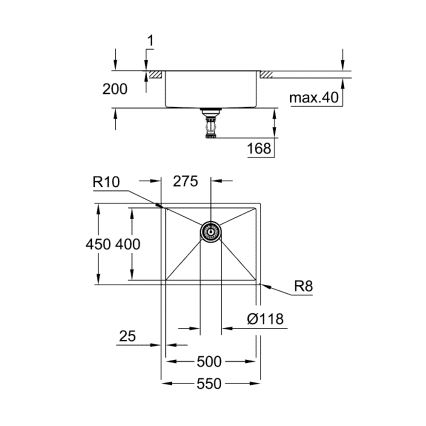 GROHE 31726SD0 - Virtuves izlietne K700 550 × 450 mm, no nerūsējošā tērauda
