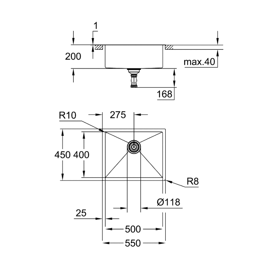 GROHE 31726SD0 - Virtuves izlietne K700 550 × 450 mm, no nerūsējošā tērauda