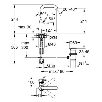 GROHE 32628DL1 - ESSENCE izlietnes jaucējkrāns, L izmērs, bronzas krāsa