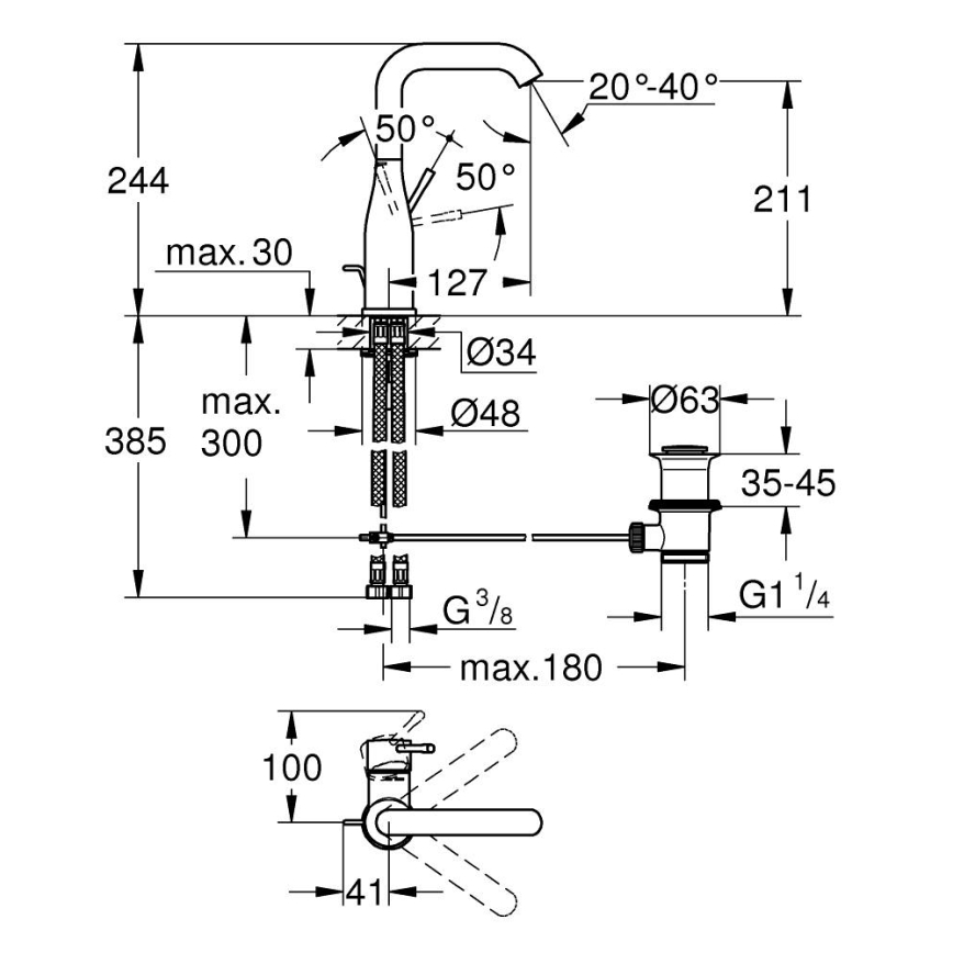 GROHE 32628DL1 - ESSENCE izlietnes jaucējkrāns, L izmērs, bronzas krāsa