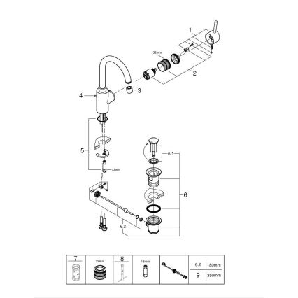 GROHE 32629002 - Izlietnes jaucējkrāns CONCETTO izmērs L spīdīgs hroms