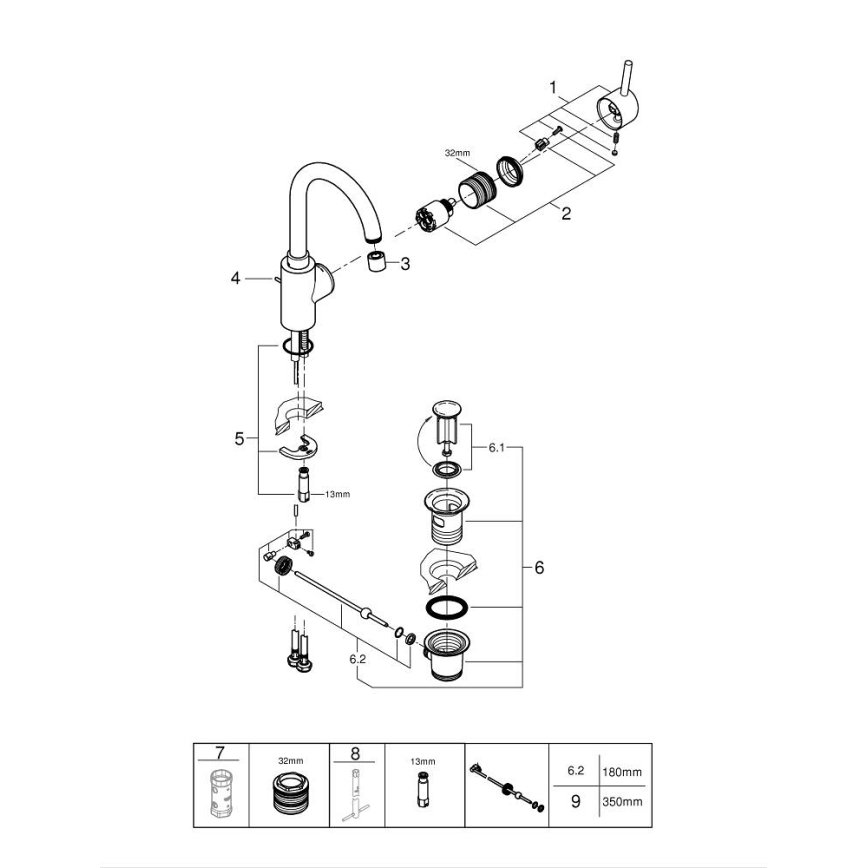 GROHE 32629002 - Izlietnes jaucējkrāns CONCETTO izmērs L spīdīgs hroms