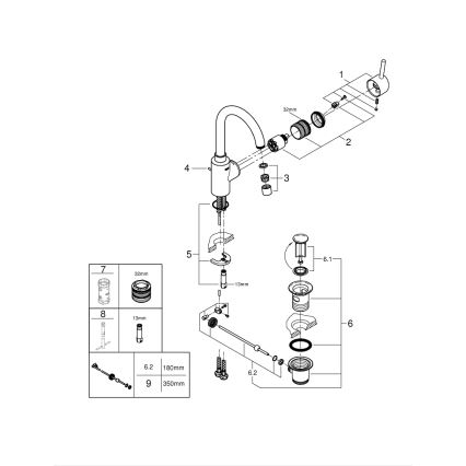 GROHE 32723001 - Izlietnes jaucējkrāns FEEL, izmērs L, spīdīga hroma apdare