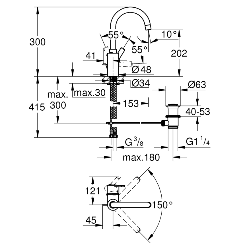 GROHE 32723001 - Izlietnes jaucējkrāns FEEL, izmērs L, spīdīga hroma apdare