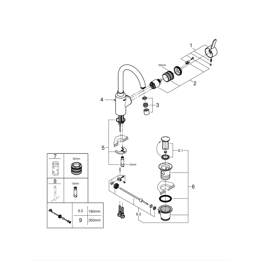 GROHE 32830001 - Izlietnes jaucējkrāns EUROSMART COSMOPOLITAN, L izmērs, hroma apdare