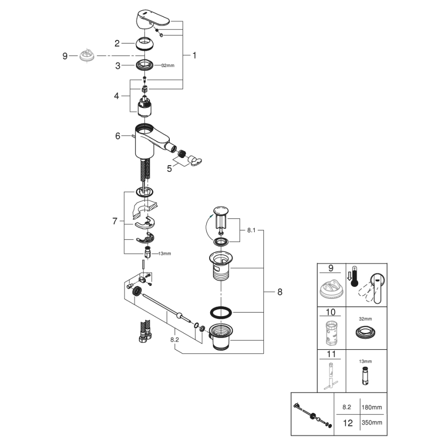 GROHE 32839000 - Bidē jaucējkrāns EUROSMART COSMOPOLITAN, izmērs S, spīdīgs hroms