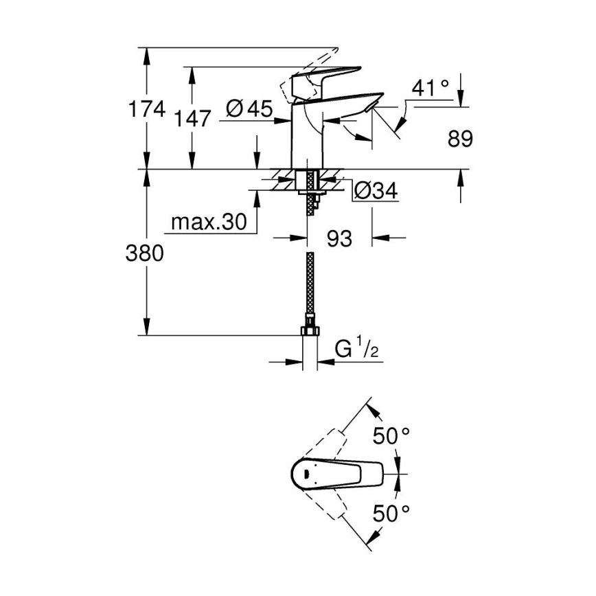 GROHE 32858001 - Izlietnes jaucējkrāns BAUEDGE 147 mm spīdīgs hroms