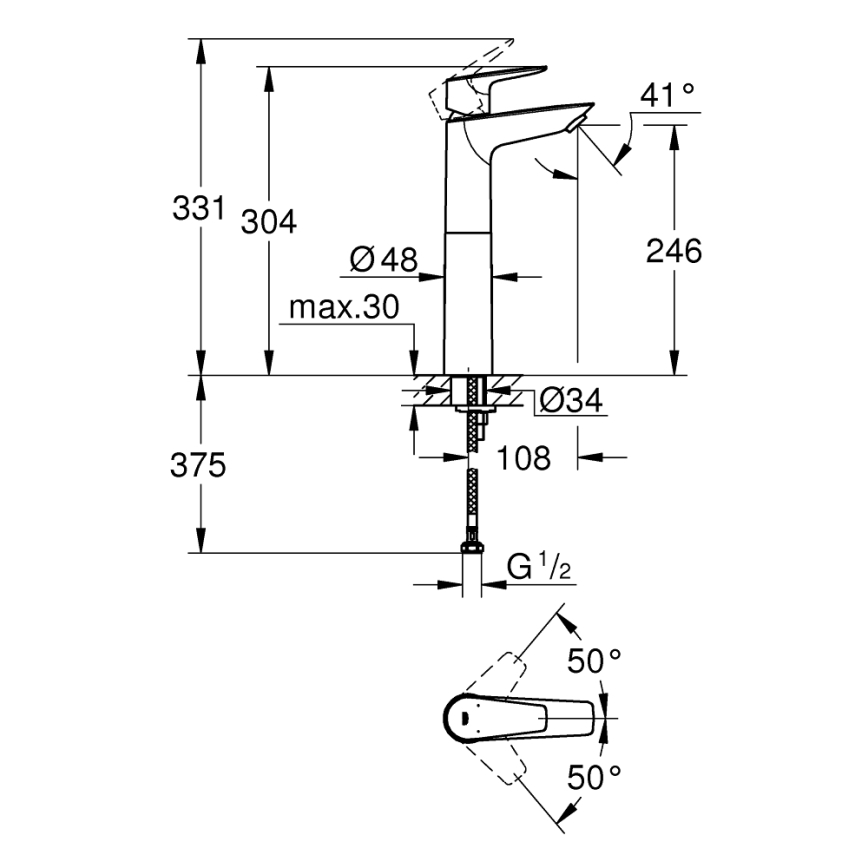 GROHE 32860001 - Izlietnes jaucējkrāns BAUEDGE 304 mm spīdīgs hroms