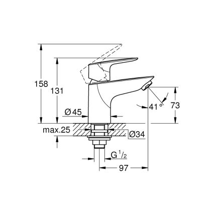 GROHE 32861001 - Izlietnes jaucējkrāns BAUEDGE, 131 mm, spīdīgs hroms