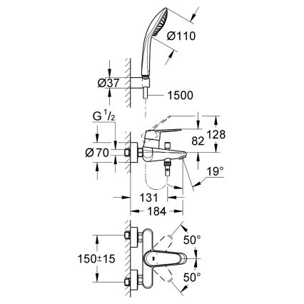GROHE 33395002 - Vannas komplekts ar jaucējkrānu EURODISC COSMOPOLITAN, spīdīgs hroms