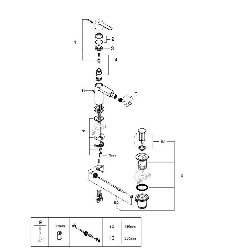 GROHE 33848AL1 - Bidē jaucējkrāns LINEARE, izmērs S, grafīts