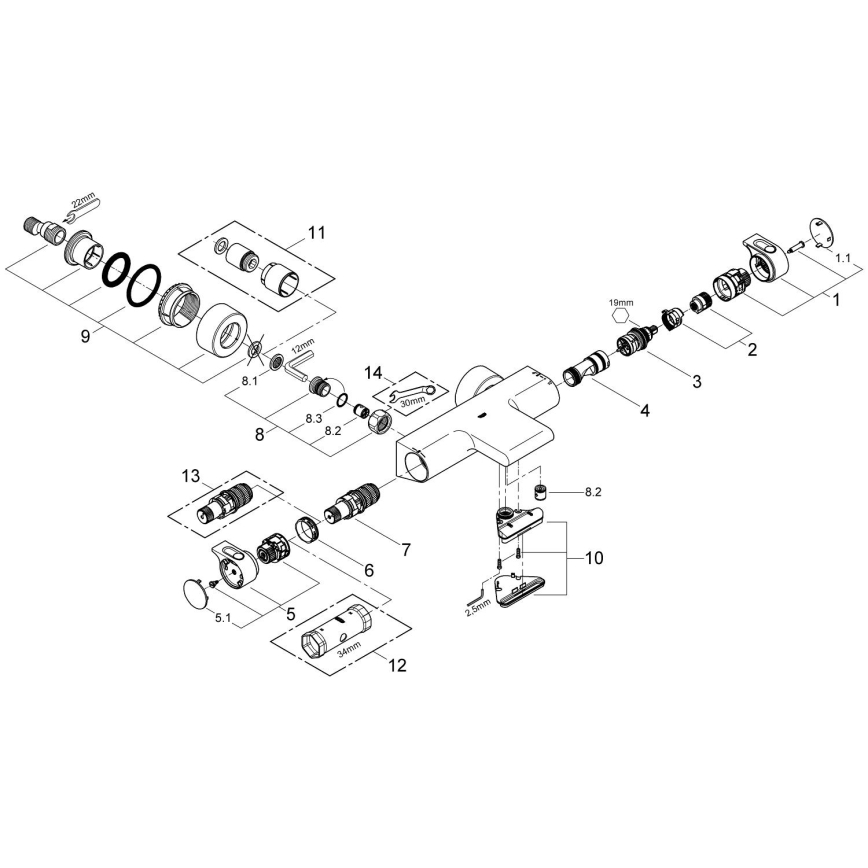 GROHE 34174001 - Termostatiskais vannas jaucējkrāns GROHTHERM 2000 172 mm spīdīgs hroms