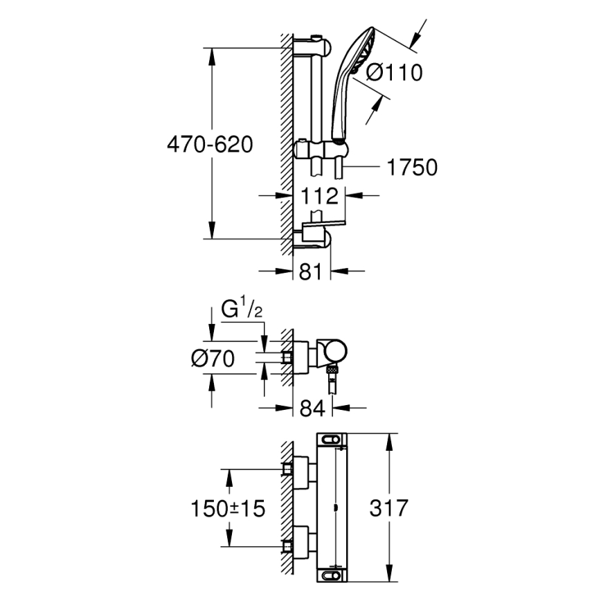 GROHE 34195001 - termostata dušas jaucējkrāns GROHTHERM 2000 ar EUPHORIA 110 komplektu, hromēts