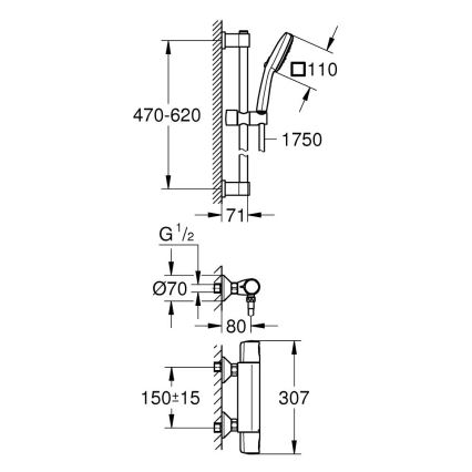 GROHE 34237003 - Termostatiskais dušas jaucējkrāns PRECISION TREND 150 mm hromēts