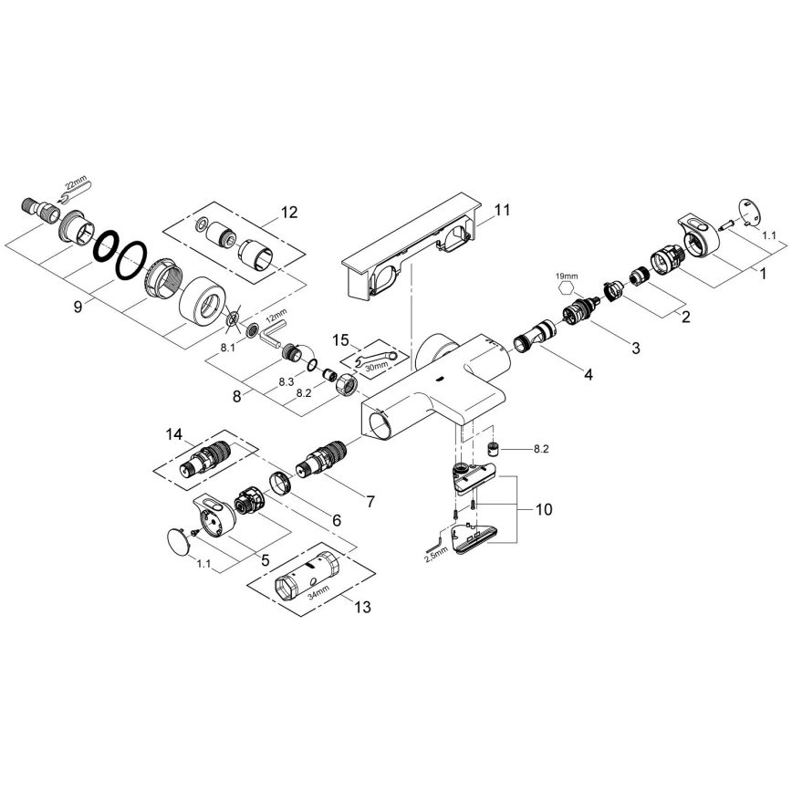 GROHE 34464001 - Termostatiskais vannas jaucējkrāns GROHTHERM 2000 DN 15 spīdīgs hroms