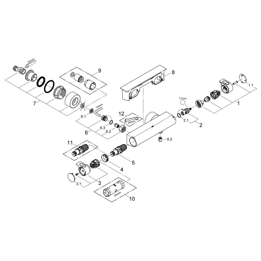 GROHE 34469001 - termostatiskais dušas jaucējkrāns GROHTHERM 2000 DN 15 hromēts