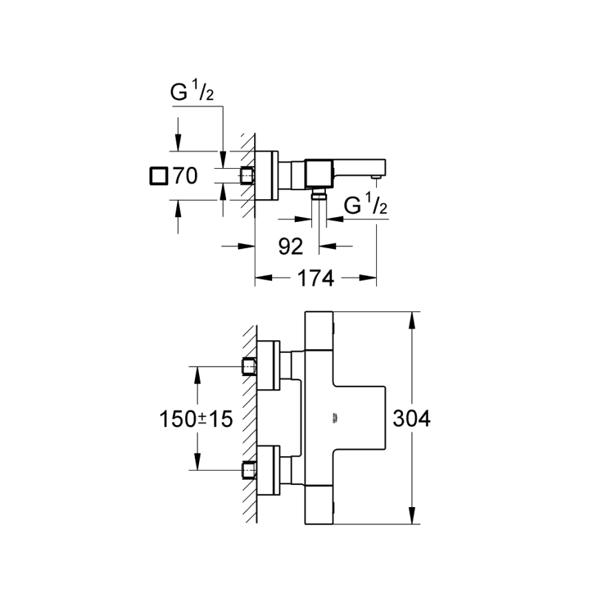 GROHE 34497000 - termostatisks vannas jaucējkrāns GROHTHERM CUBE DN 15, pulēts hroms