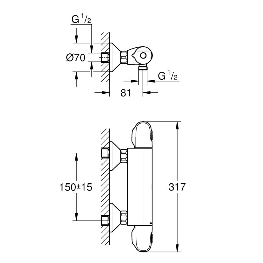 GROHE 34550000 - Termostatiskais dušas jaucējkrāns GROHTHERM 1000 DN 15 hroms